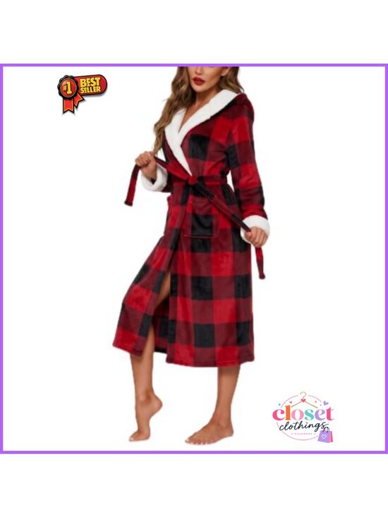 Other - Womens Long Plush Hooded Robe Soft Jacquard Fluffy Bathrobe